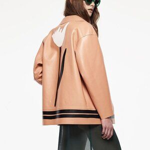 Marni R/15 Peach Leather Tulip-Print Jacket